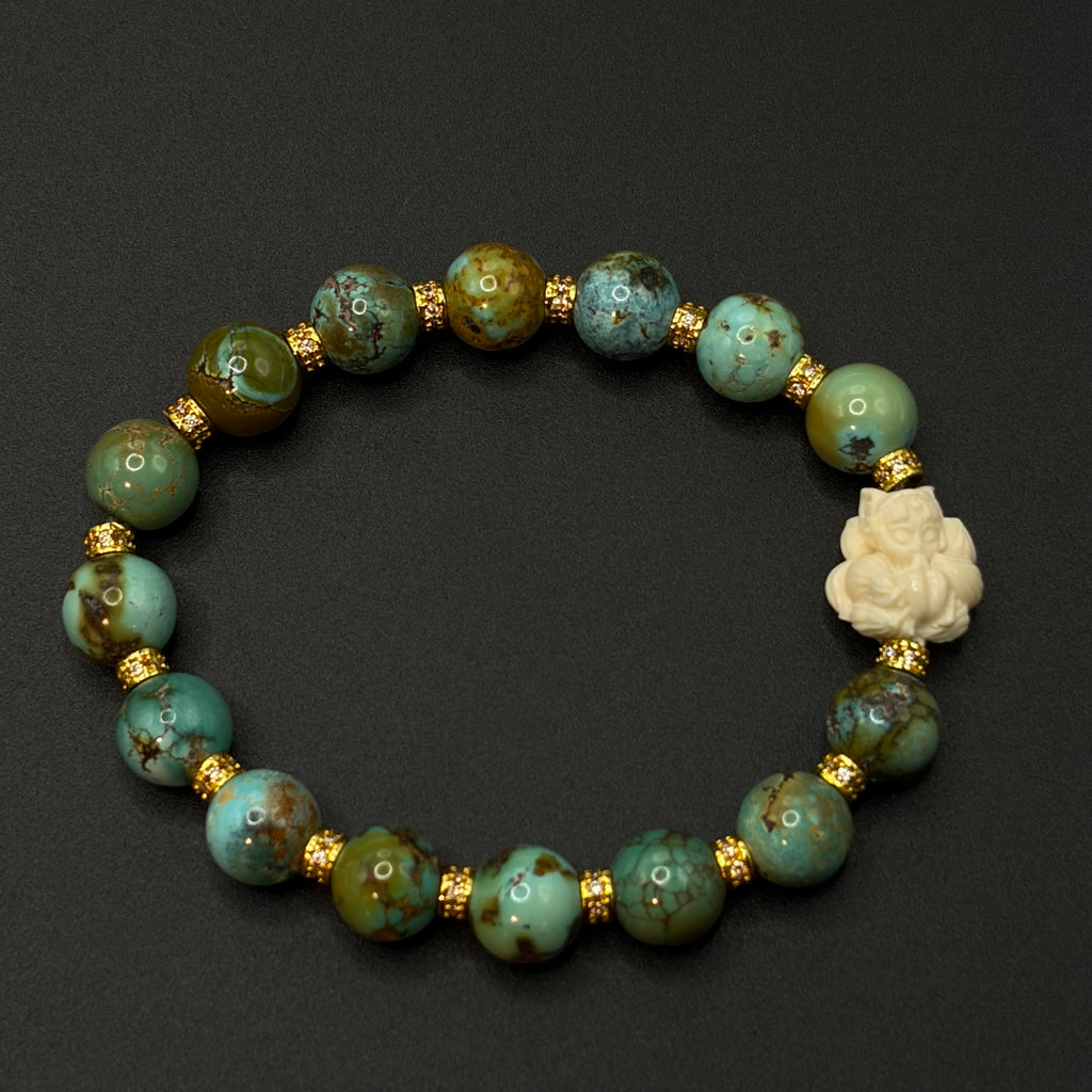 Turquoise  nine-tailed fox Bracelet（原矿绿松石猛犸雕刻九尾狐手串）