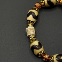 TigerTooth Dzi bead & Nine-tailed Fox and Five-Script Charms Bracelet （虎牙天珠配猛犸雕刻九尾狐五条经文手串）