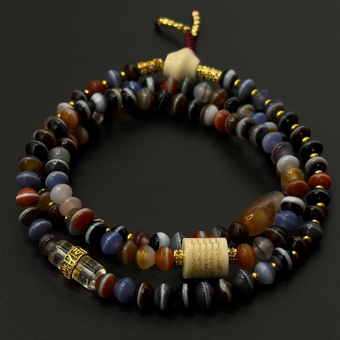 One-Line Medicine Dzi Bead 108 prayer beads(天然一线药师天珠108颗)