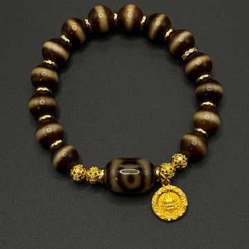 Dzi Bead & Jambhala-yellow Bracelet (一线药师&坛城三眼巴西玛瑙天珠黄财神手串）