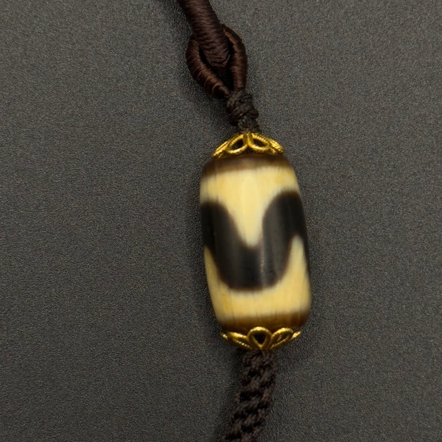 Two-Eye & Tiger Tooth Dzi Bead Necklace （如意二眼双虎牙天珠项链）