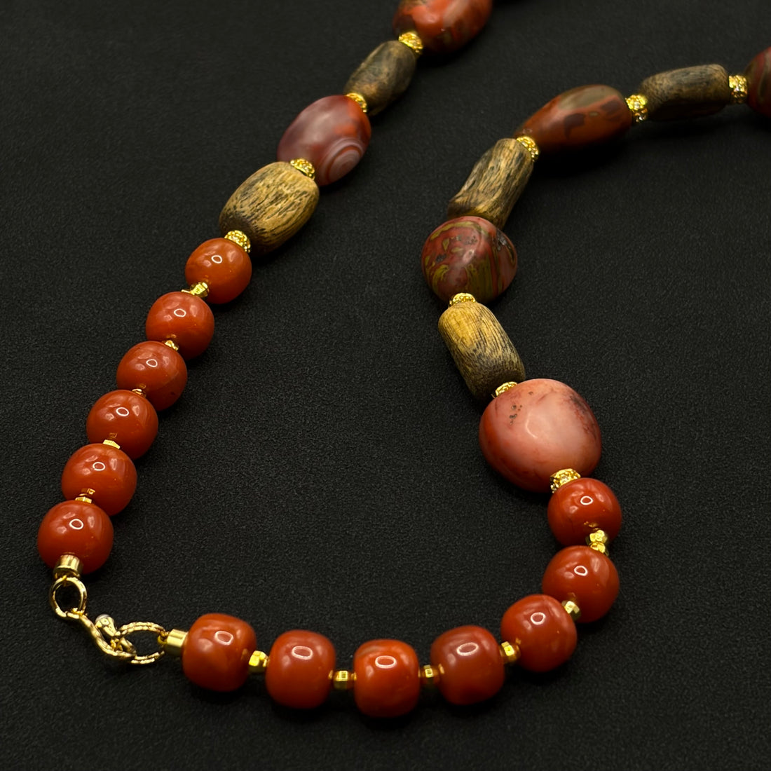 Southred Agate & Turquoise & eaglewood Necklace （南红原矿绿松沉香项链）