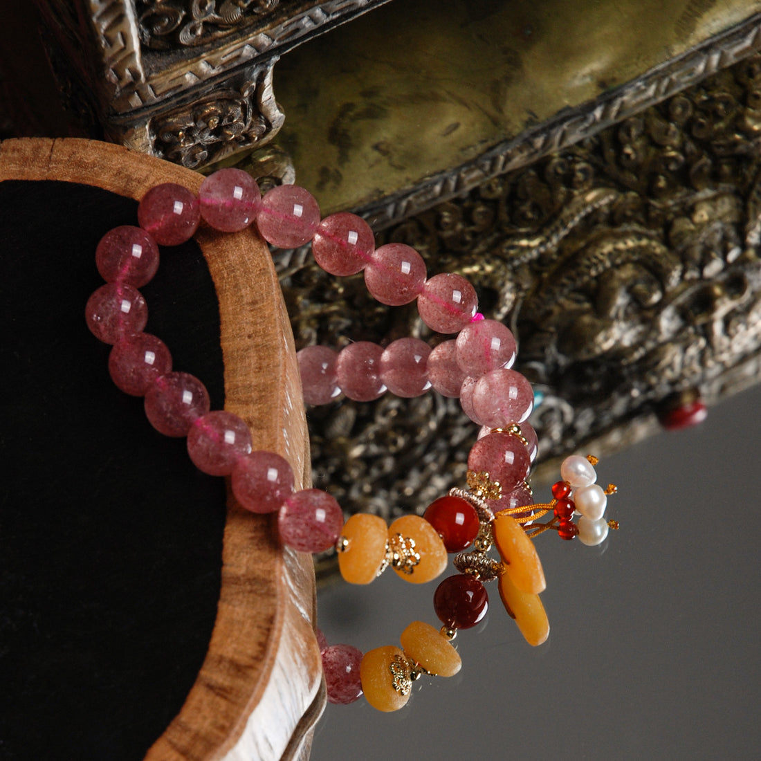 Strawberry Quartz Amber Bracelet
