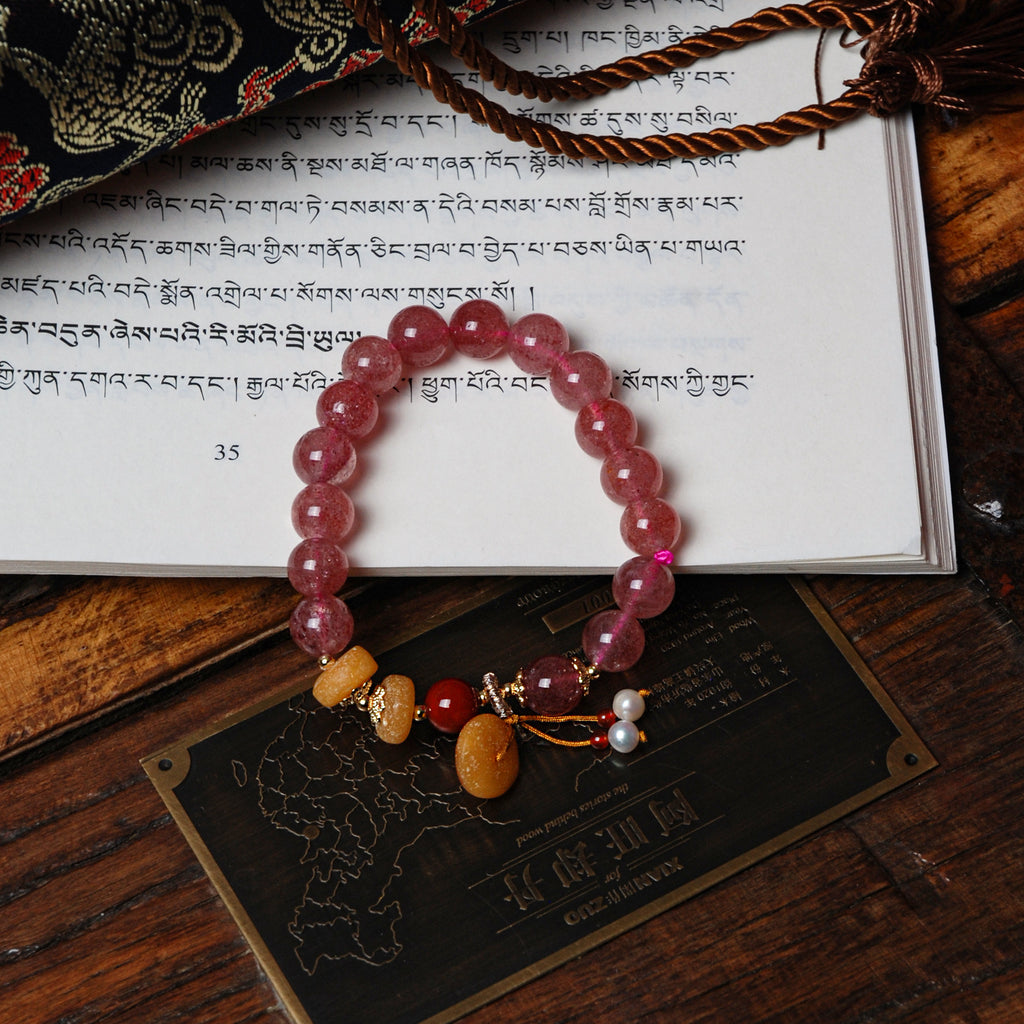 Strawberry Quartz Amber Bracelet