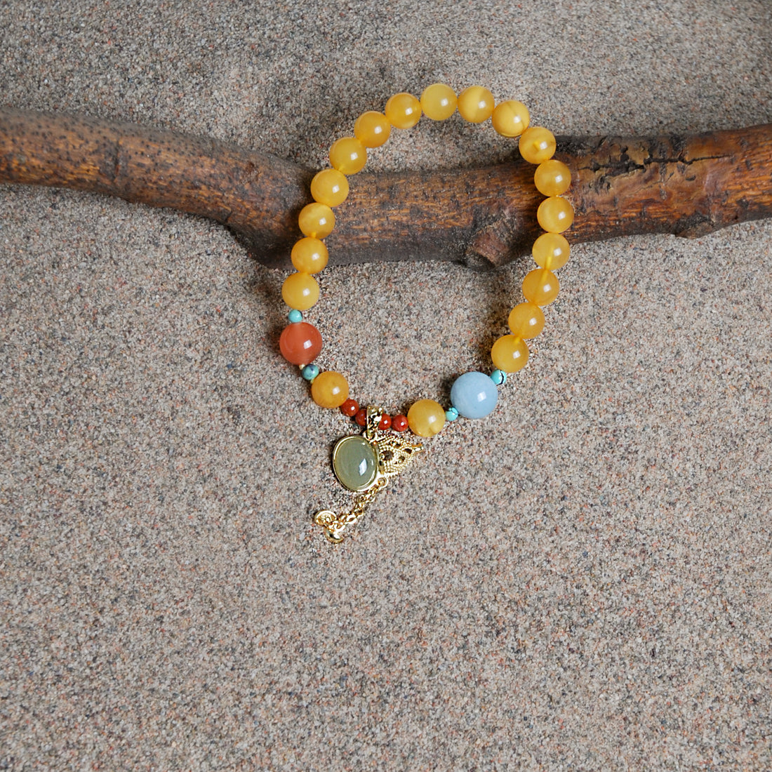 Amber & Hetian Jade Gourd Bracelet