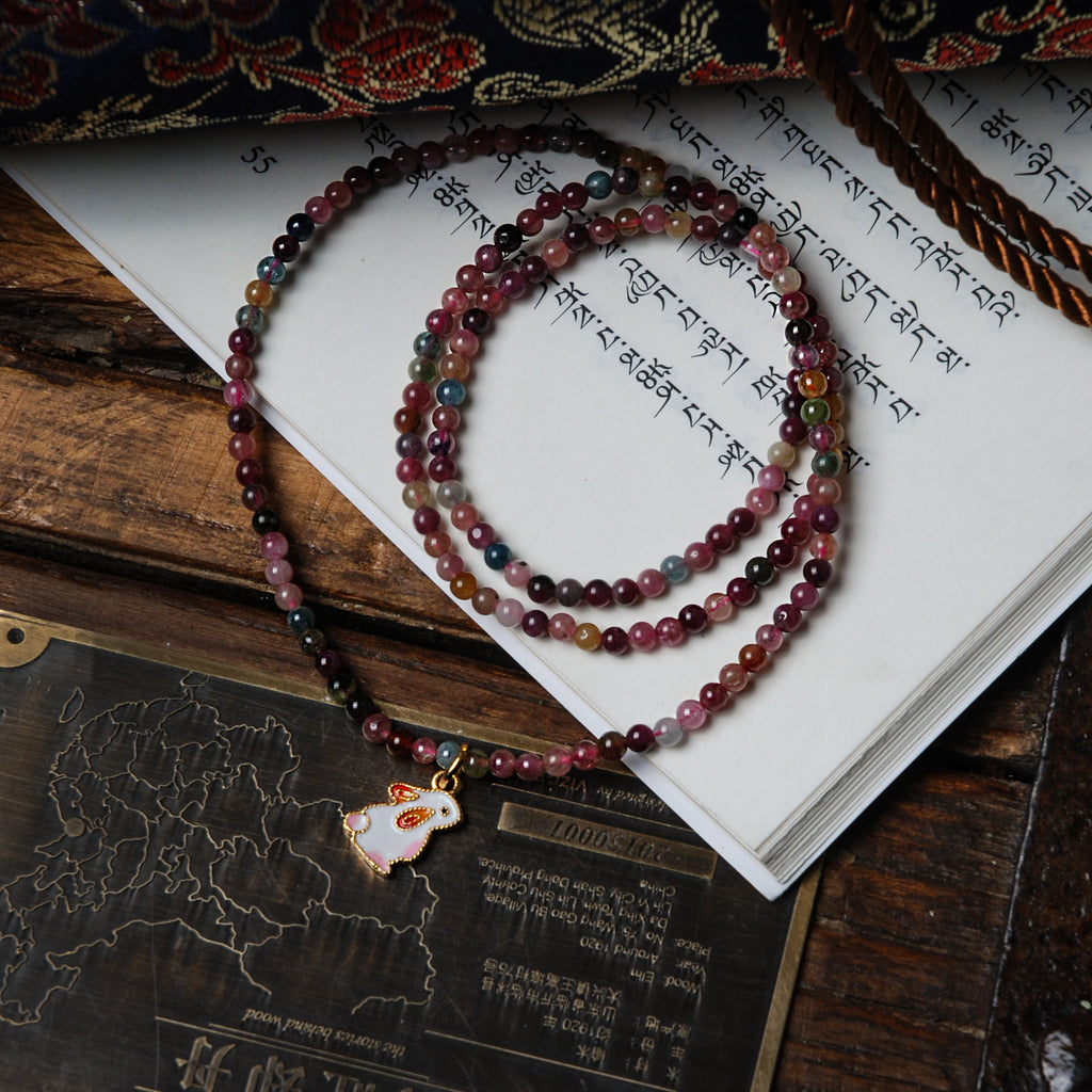 Three Circles Rabbit Charm Tourmaline Bracelet
