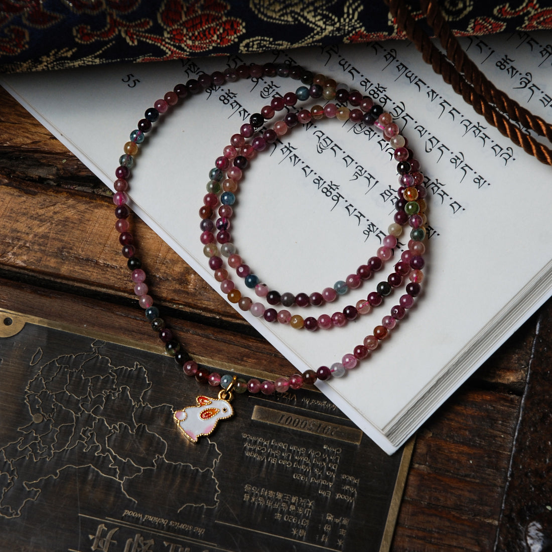 Three Circles Rabbit Charm Tourmaline Bracelet