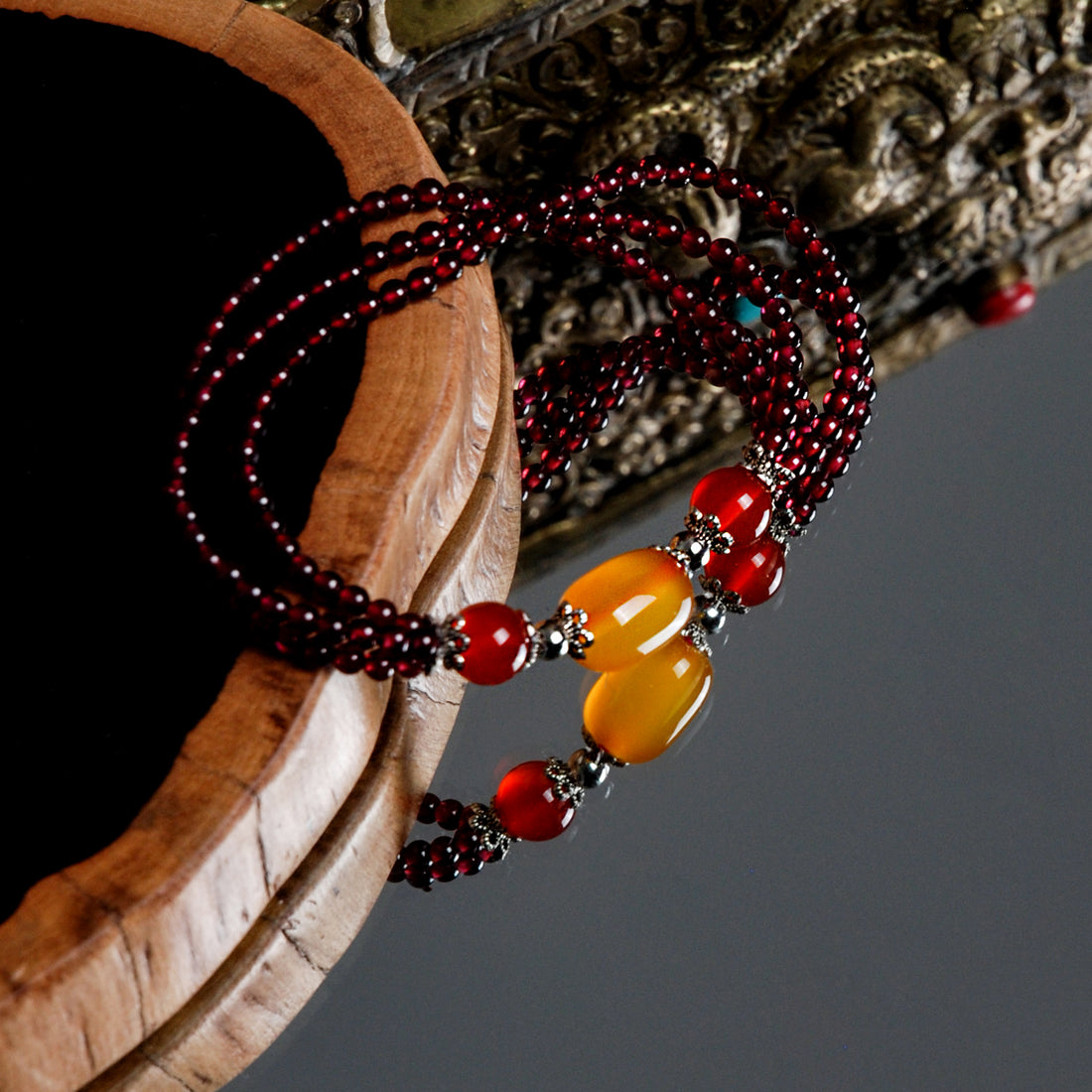 Garnet three-circle bracelet
