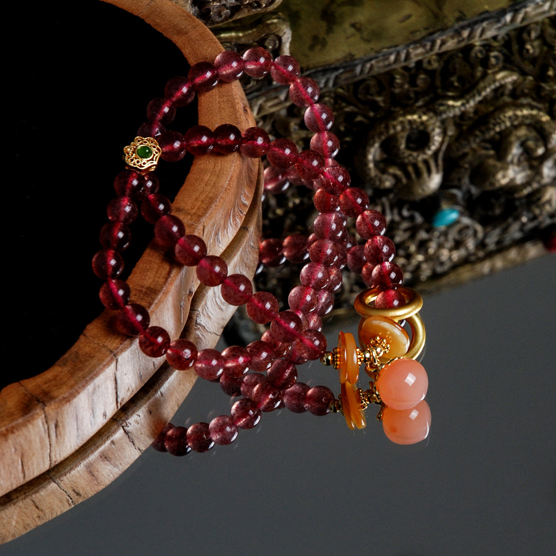 Double Circle Strawberry Quartz Bracelet