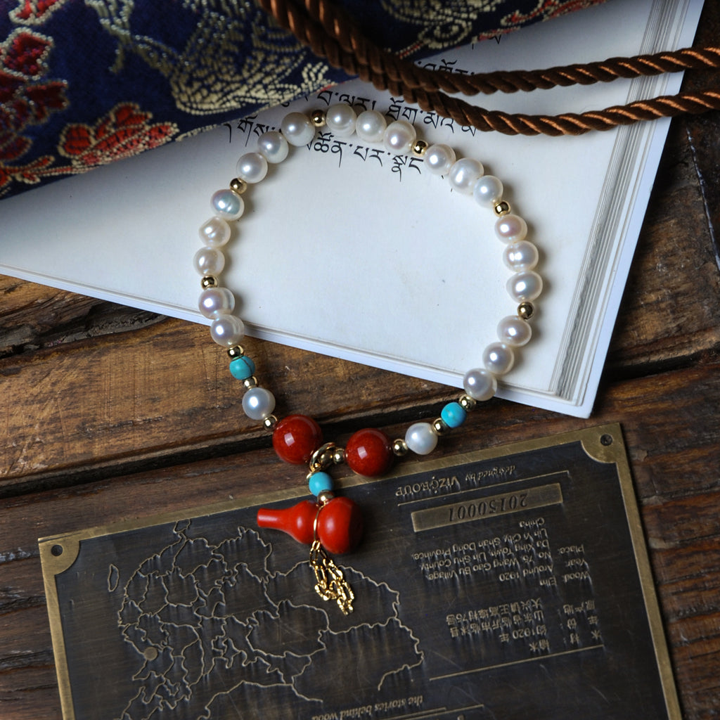 Pearl & Cinnabar Gourd Bracelet