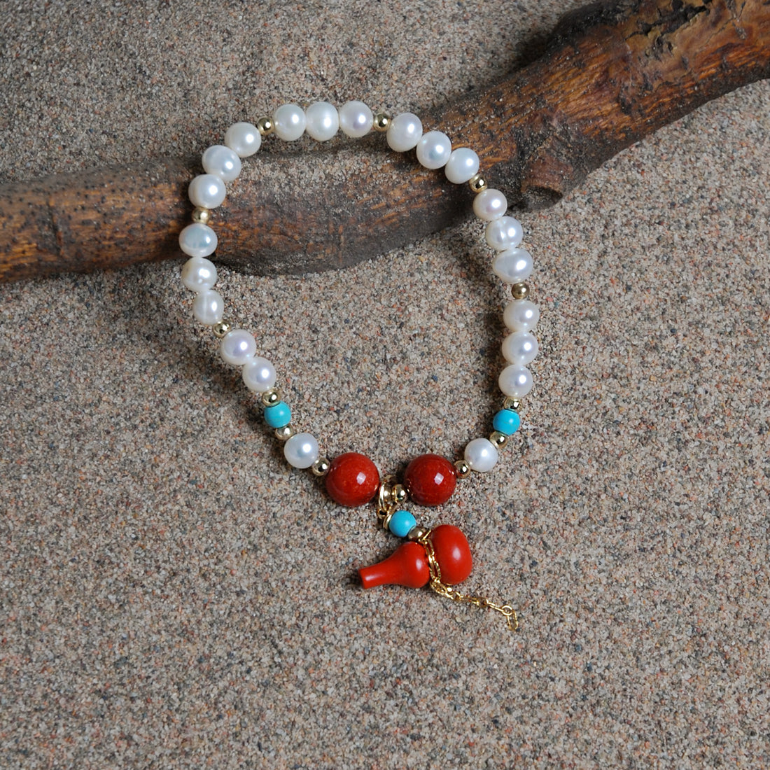 Pearl & Cinnabar Gourd Bracelet