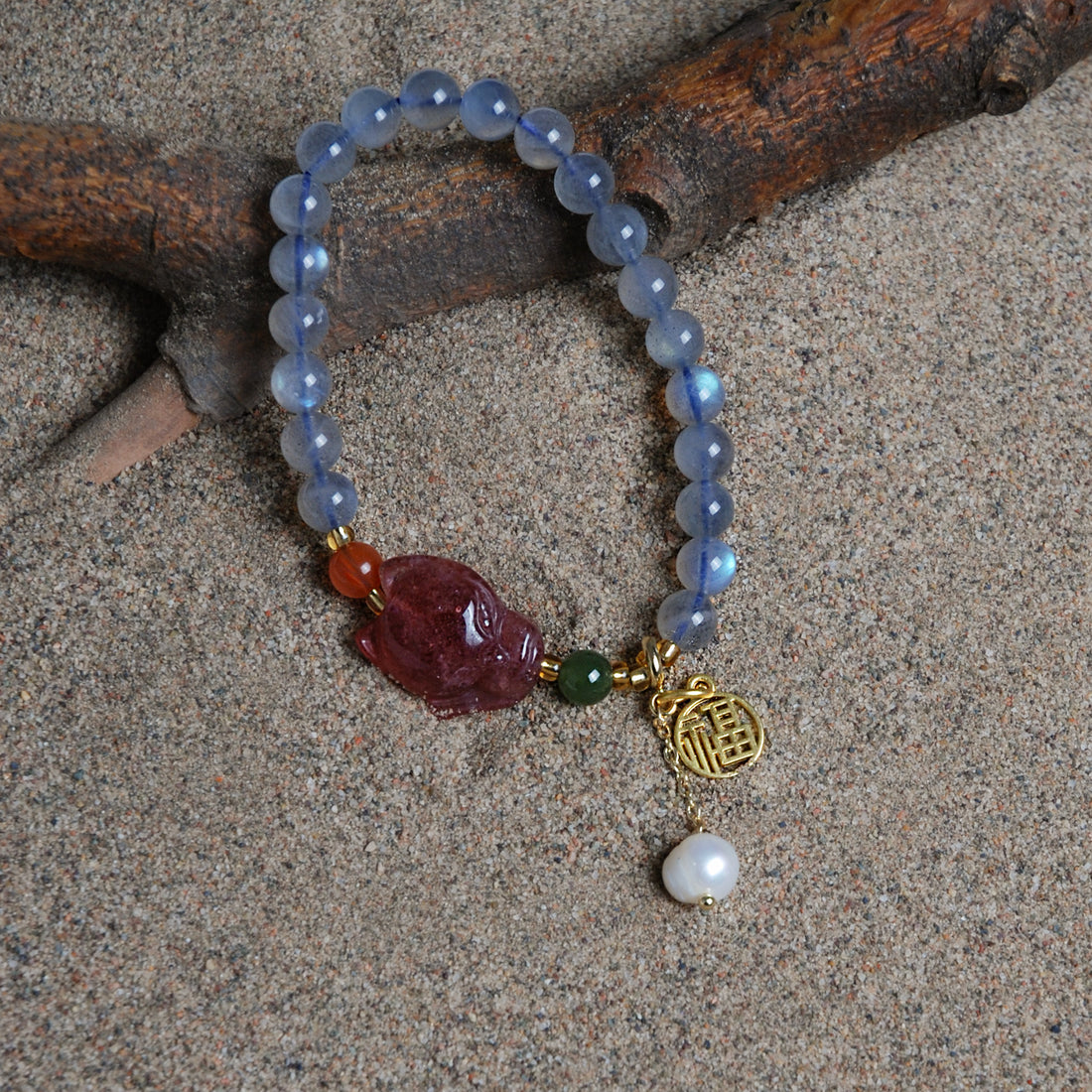 Grey  Moonstone Little Fox Bracelet