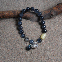 Black Rutilated Quartz & Silver Lock Bracelet