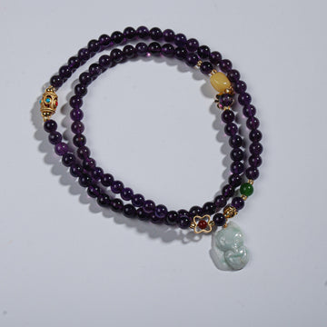 Three circles of amethyst and jade fox bracelet