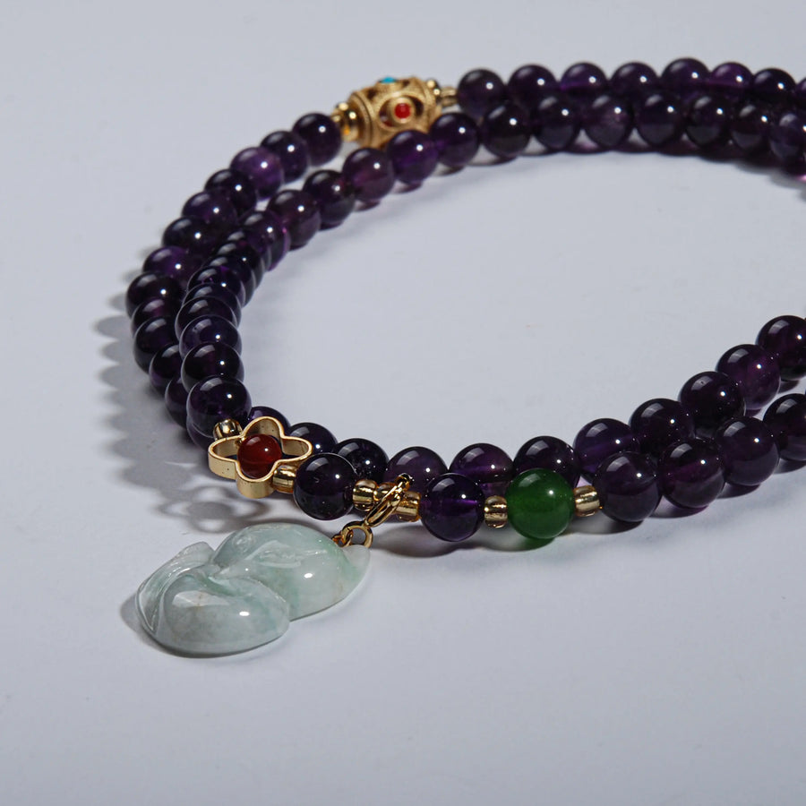 Three circles of amethyst and jade fox bracelet