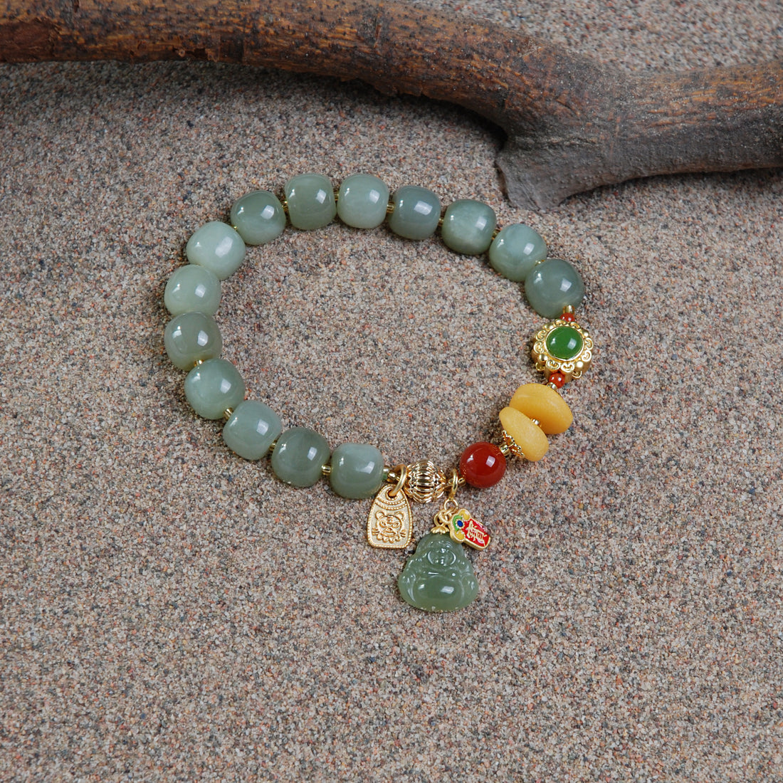 Hetian Jade Old Bead with Buddha Bracelet