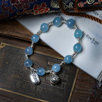 Aquamarine silver bead money more bracelet