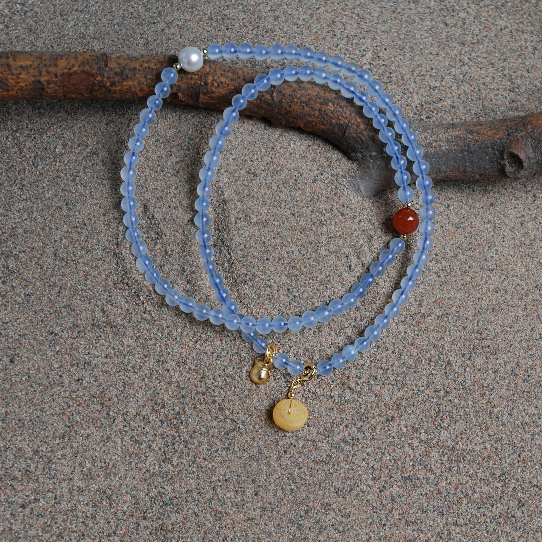 Three-circle aquamarine lucky bag bracelet
