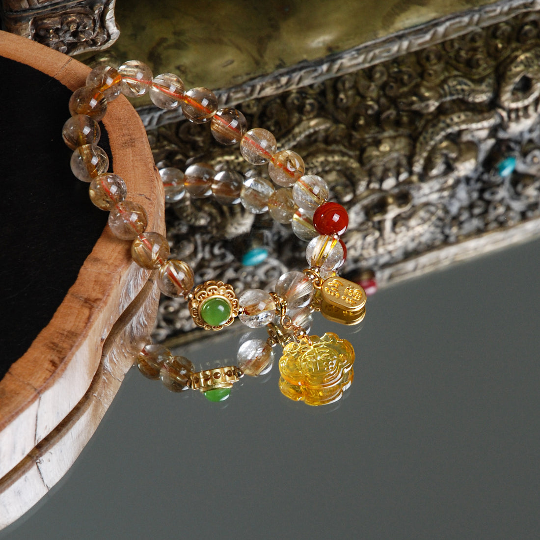 Yellow Rutilated Quartz amber auspicious cloud bracelet