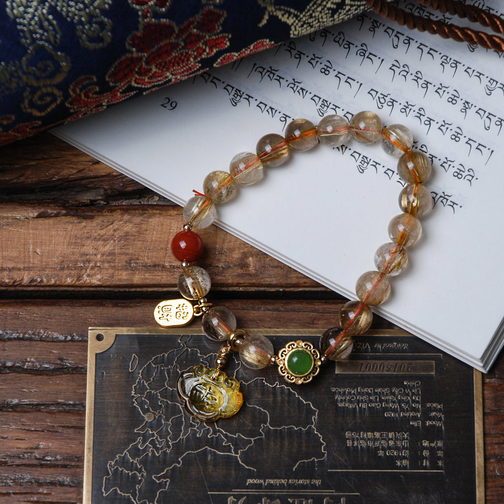 Yellow Rutilated Quartz amber auspicious cloud bracelet