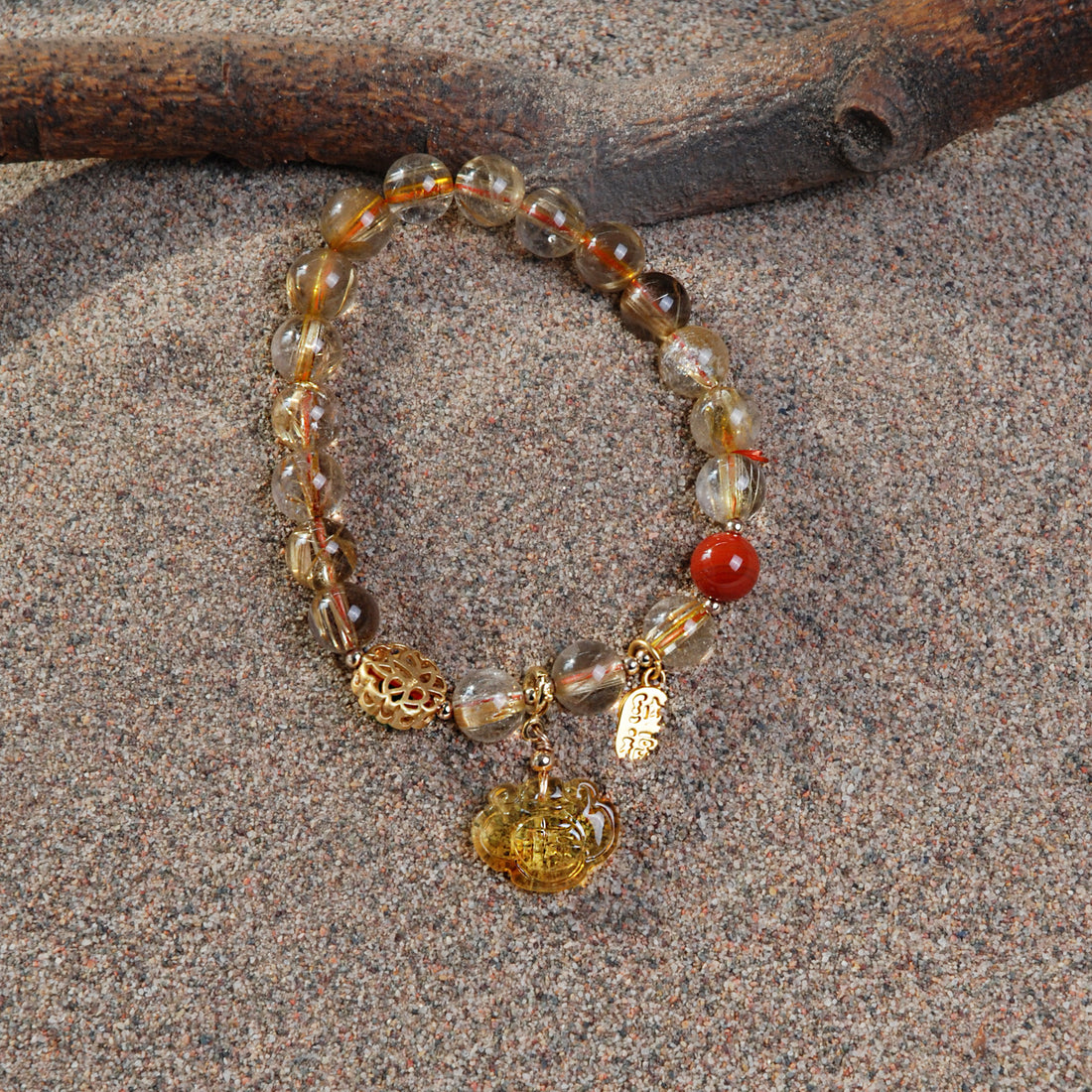 Yellow Rutilated Quartz amber auspicious cloud bracelet