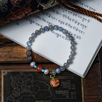 Gray  Moonstone pearl spliced gold-swallowing beast pendant bracelet