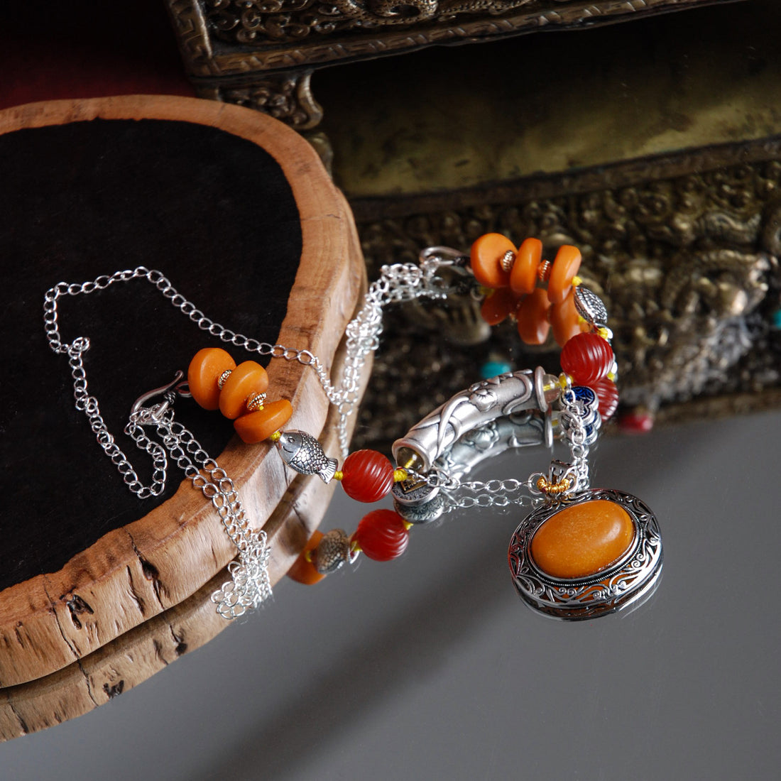Old Amber&old Silver Necklace