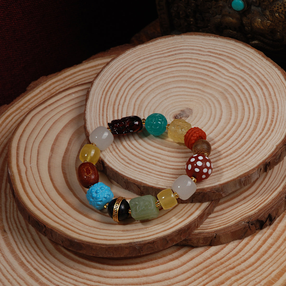 Succinum Amber Pixiu Multi Treasure Bracelet