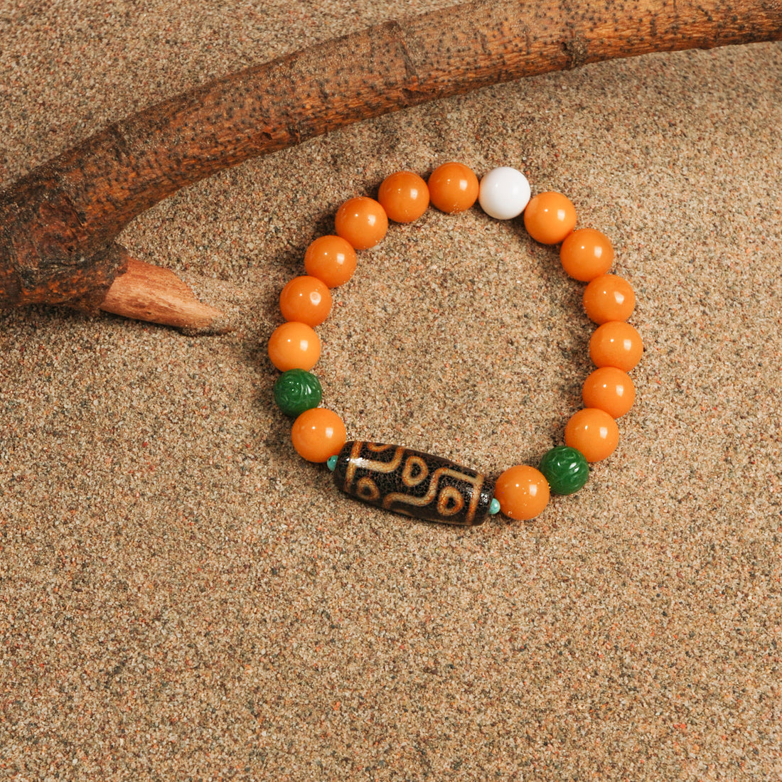 Nine-eyed Dzi Bead Jade Bracelet