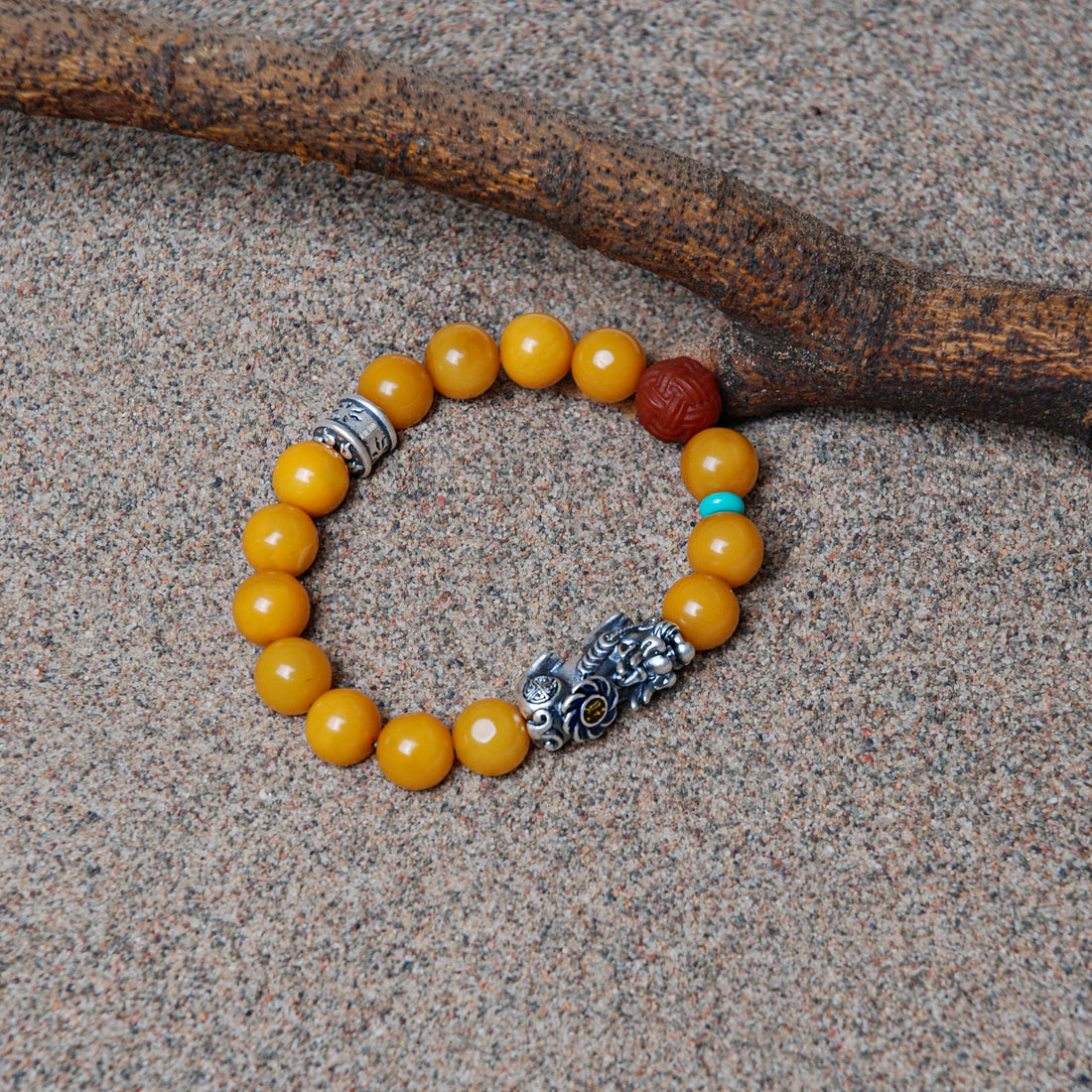 Old Amber Silver Pixiu Bracelet