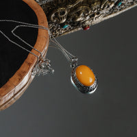 Old Amber Retro Silver Pendant