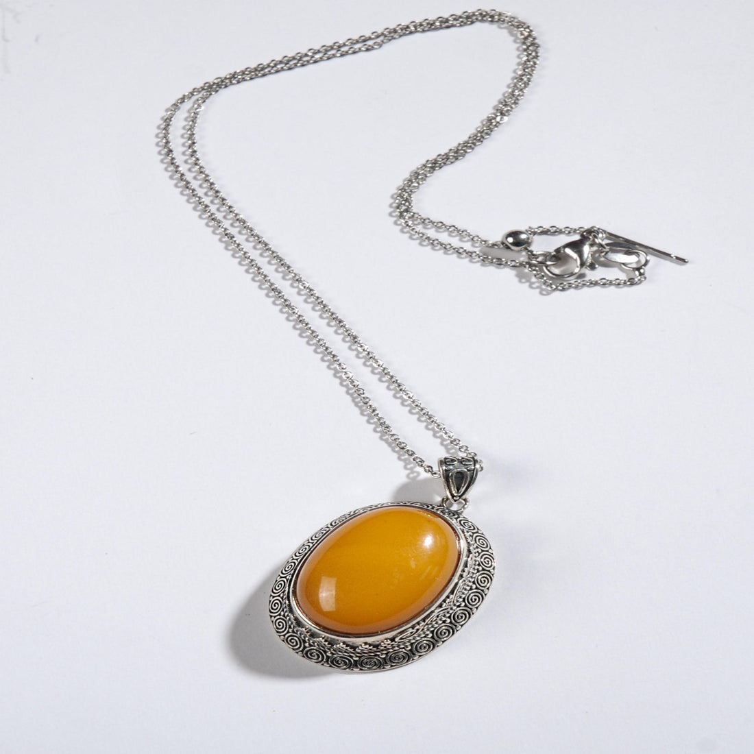 Old Amber Retro Silver Pendant