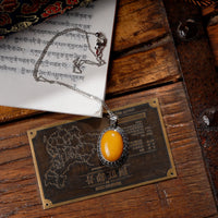 Old Amber Retro Silver Pendant
