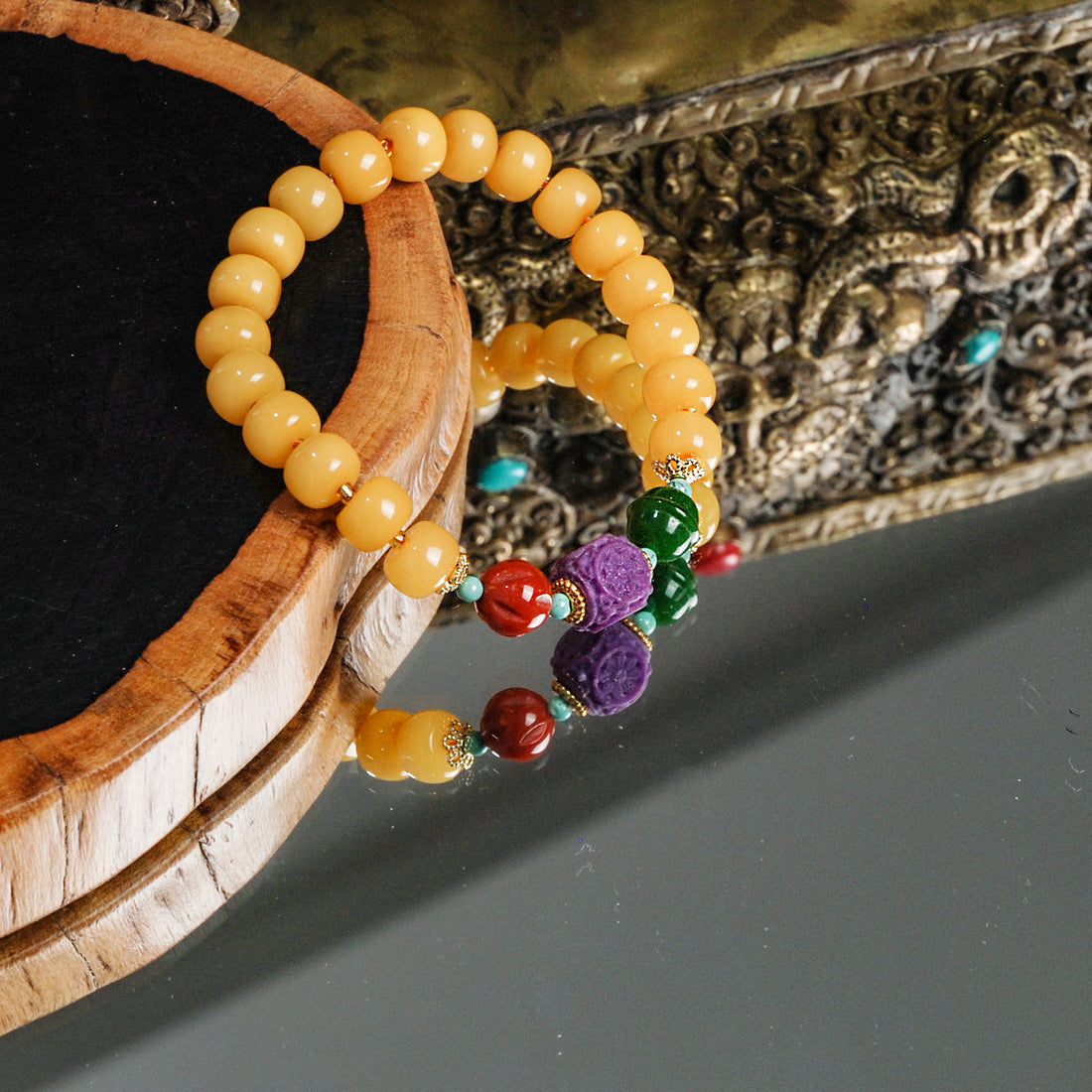 Old Amber Purple Mica Jasper Bracelet