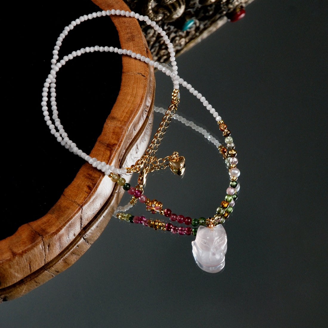 Tourmaline Powder Crystal Phoenix Nine Pendant