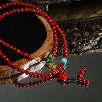 Cinnabar Lucky Cat Three Circle Bracelet