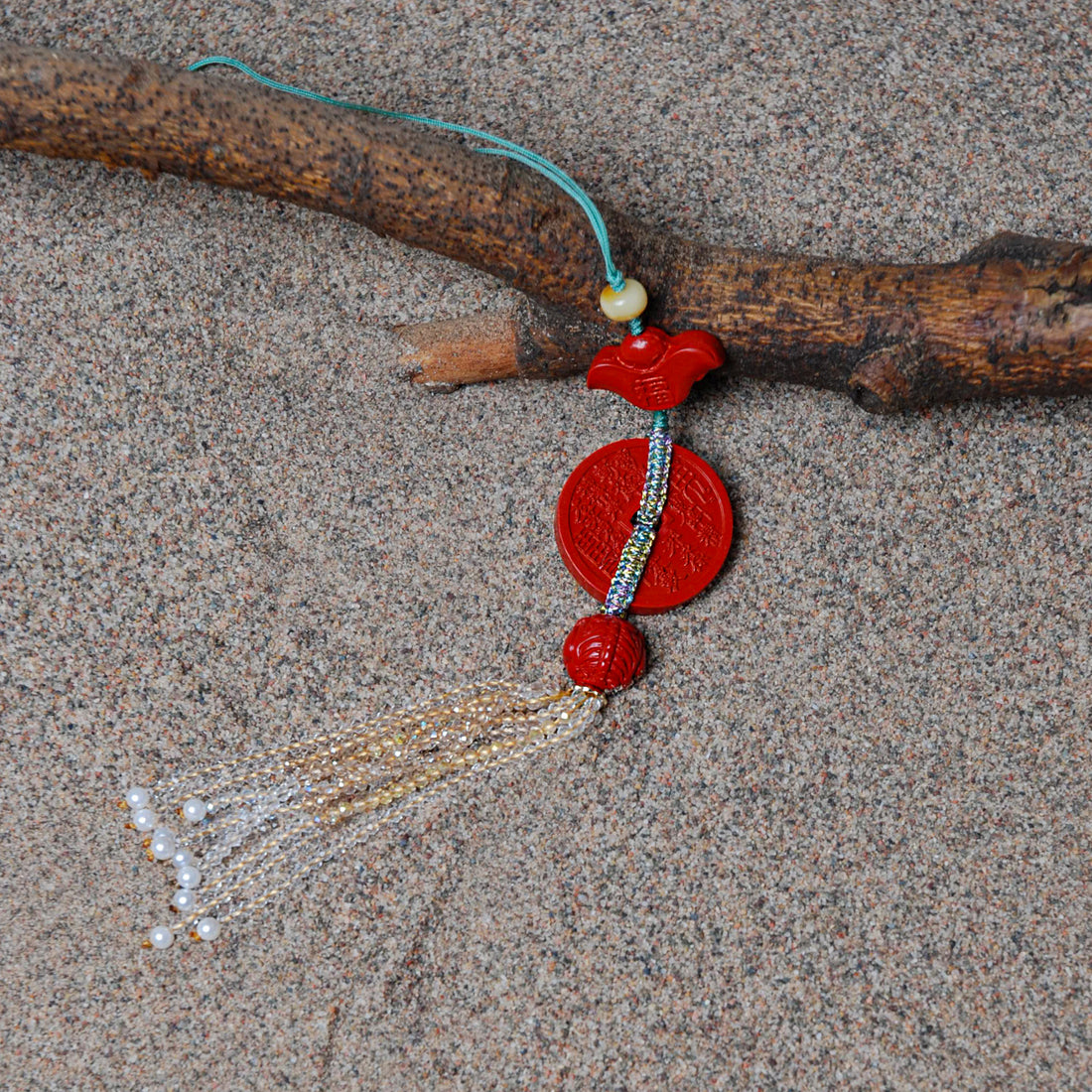 Cinnabar Chinese Lucky Coins Pendant