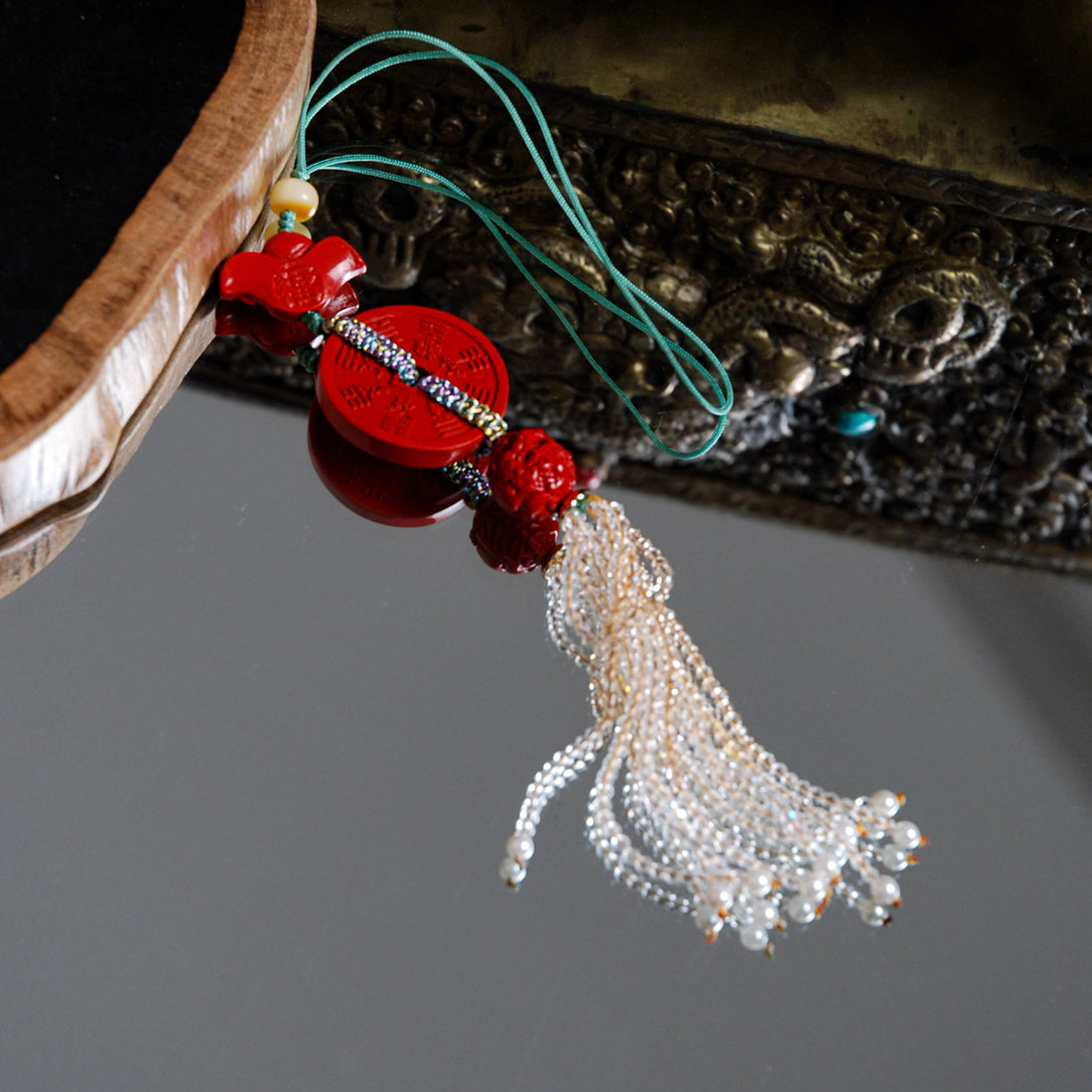 Cinnabar Chinese Lucky Coins Pendant