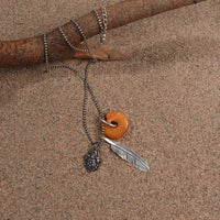 Old Amber Silver Chain Necklace