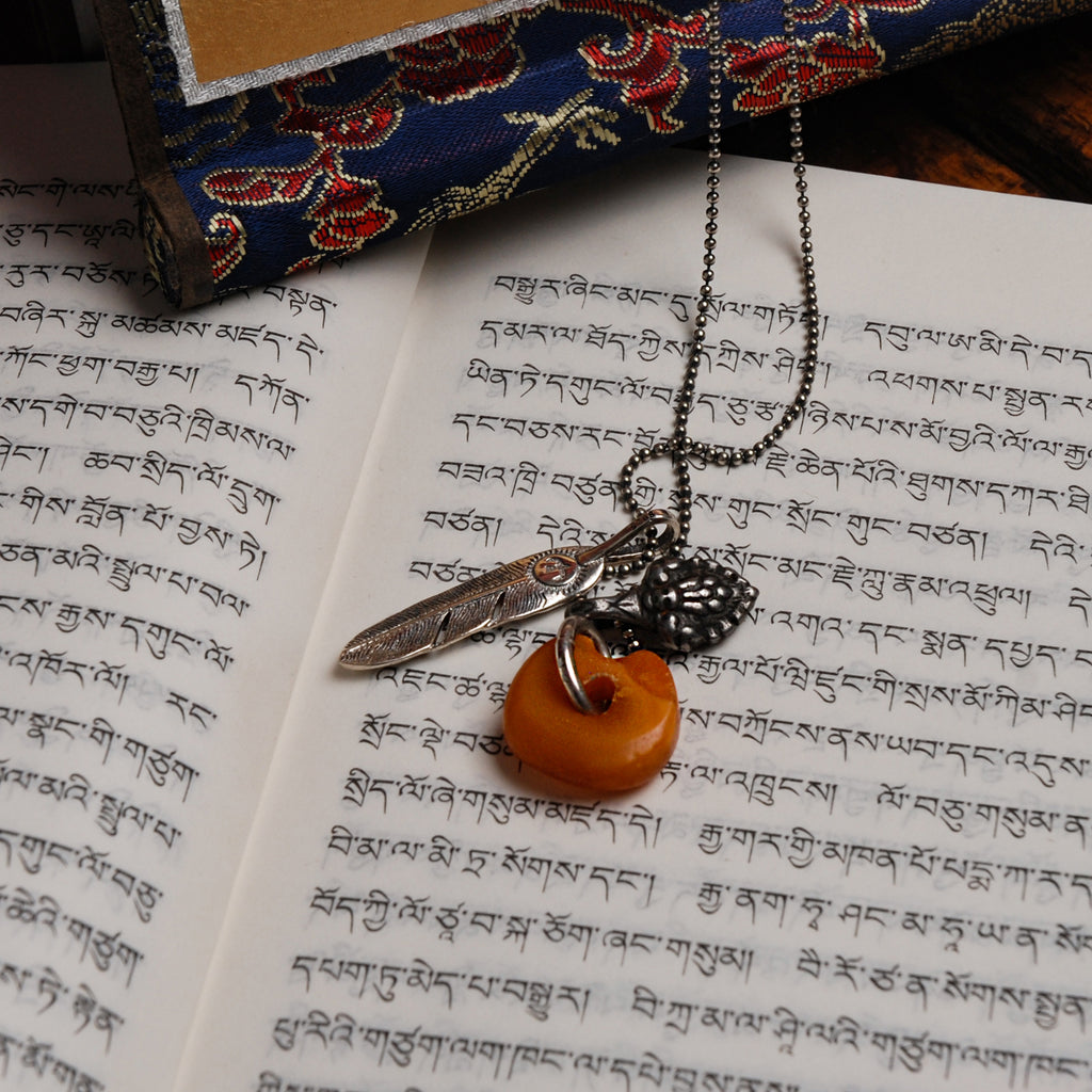 Old Amber Silver Chain Necklace