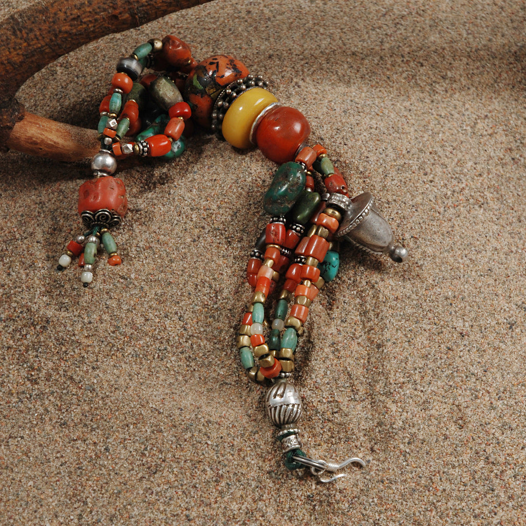 Amber & Red Coral Bracelet