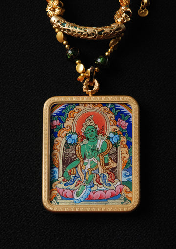 Green Tara Thangka Amulet（绿度母佛牌）