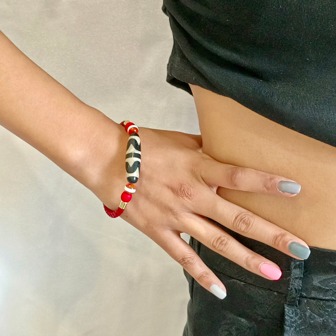 Red String Tiger Tooth Bead Bracelet