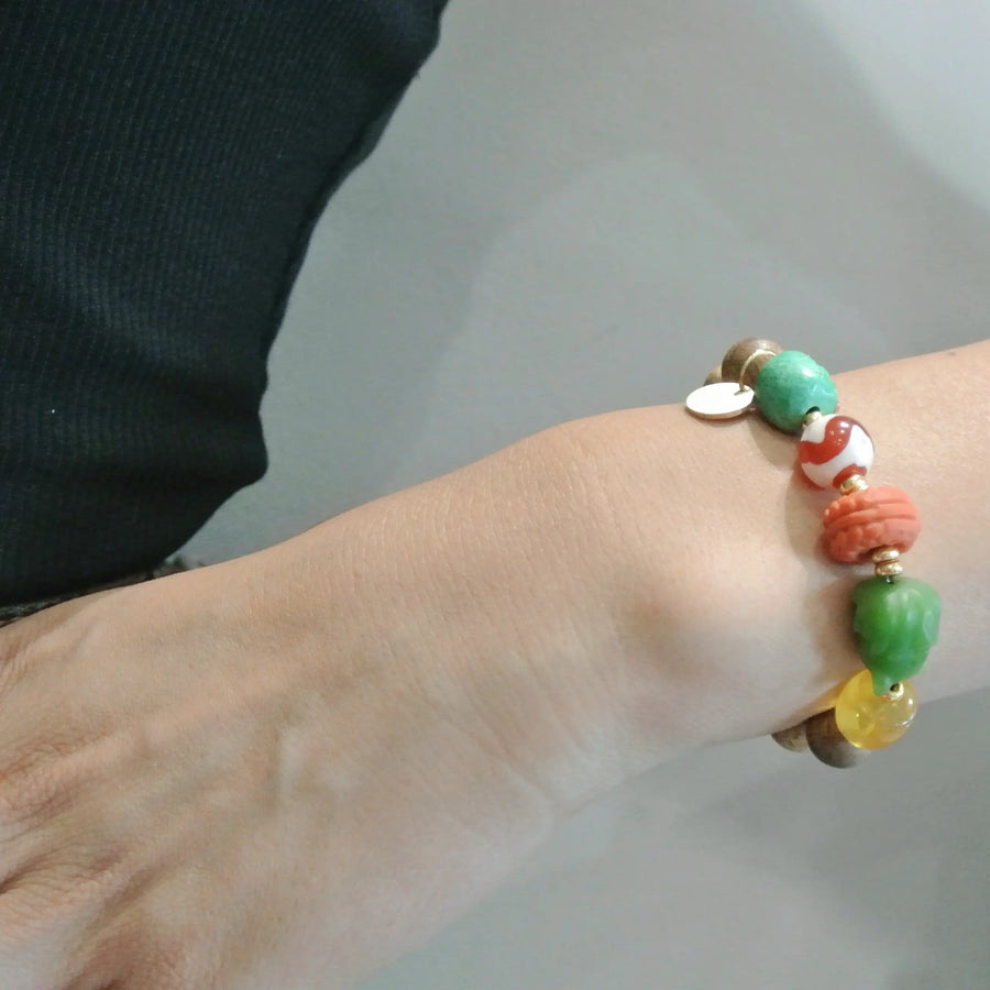 Agarwood & Dzi Bead Bracelet