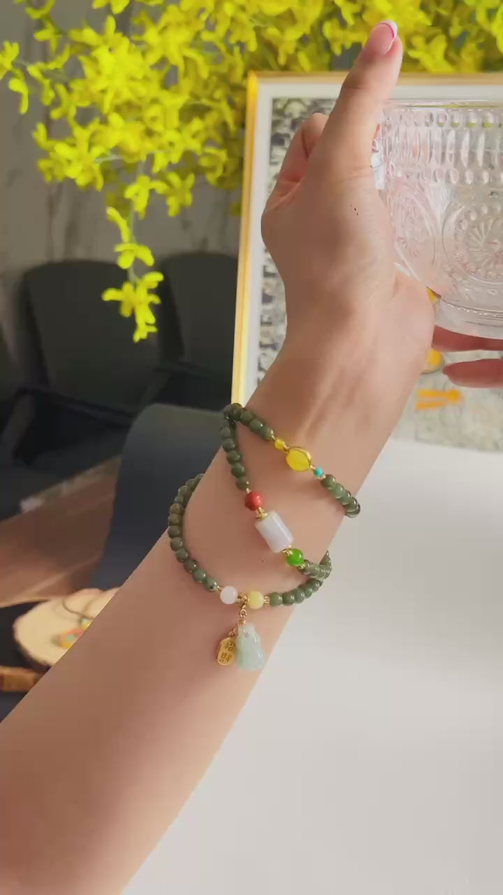 Three Circle Hetian Jade Bracelet